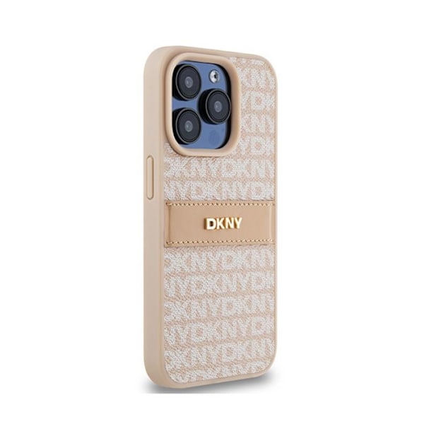 DKNY Leather Mono Stripe & Metal Logo - iPhone 15 Pro -kotelo (vaaleanpunainen)