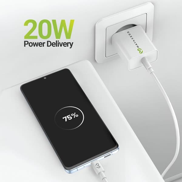 Laddare för Galaxy S20 Plus 20W + USB-C-kabel 1m Mayaxess Vit Vit