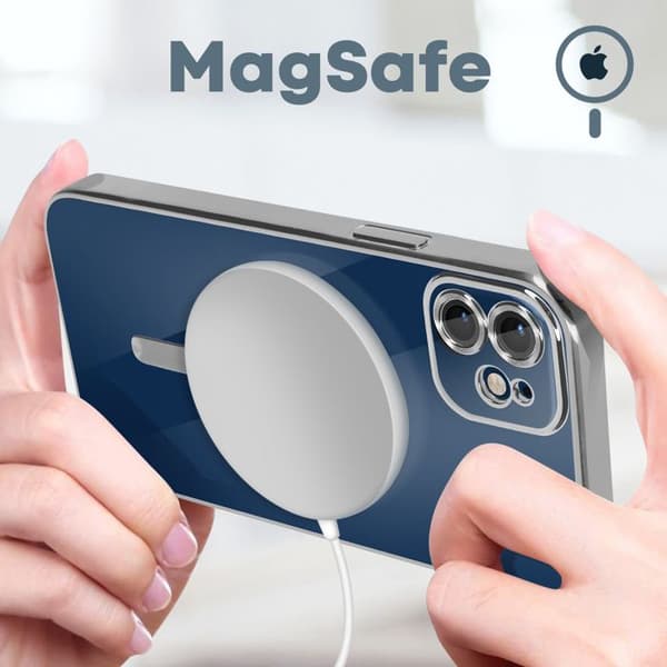 MagSafe-skal för iPhone 12 Silikon Kameraskydd med Kromad Silverkant Pengar