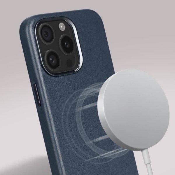 Coque - Avkodad - iPhone 15 Pro Max - Full-grain läder - Stötsäker 1.2m - MagSafe Blå