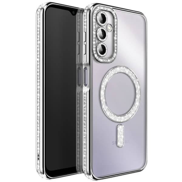 Cover til Galaxy A14 4G / 5G Kompatibel med MagSafe med Sølv Rhinestones Kant Grå