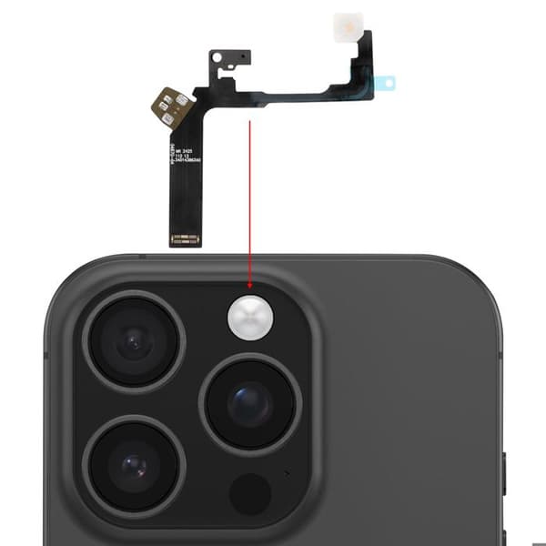 Flash LED bageste connector kabel til iPhone 16 Pro Reparationsdel Sort Svart