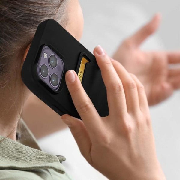 iPhone 14 Pro Max beskyttelsescover - AVIZAR - Blød silikone - Sort - Integreret kortholder Svart