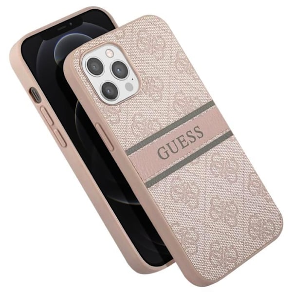 Cover til iPhone 12 Pro Max med print og monokrom stribe Luxury Guess Powder Pink Rosa