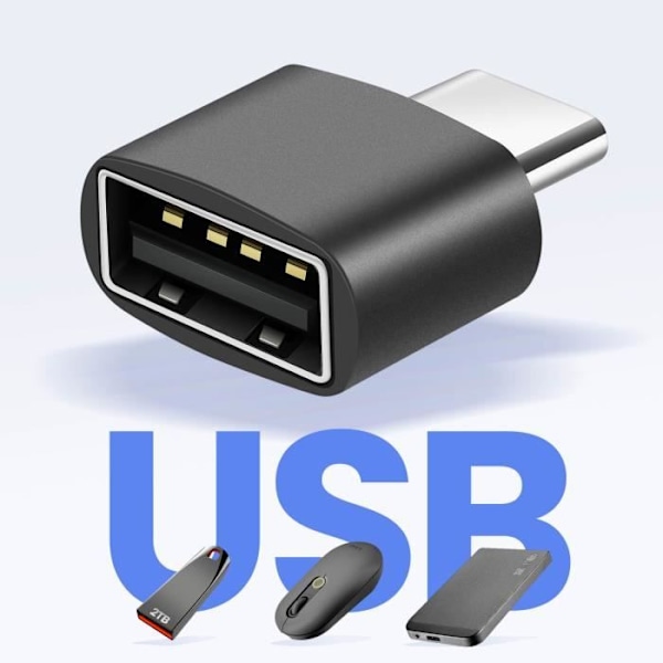 USB C til USB 2.0 ADAPTØR AVIZAR - Overførselshastighed 480 Mbps - Aluminium design - Sort