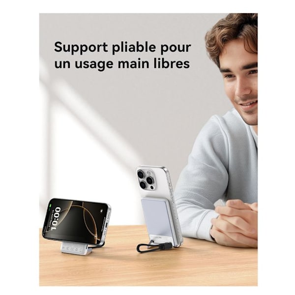 Magnettinen Powerbank 5000mAh iPhone MagPro USB-C Ultra Nopea Iniu Valkoinen Vit