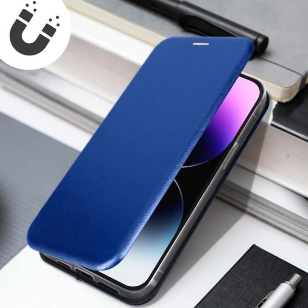 iPhone 14 Pro Cover Flip-korttipidike Videotuki Midnight Blue Satin Finish