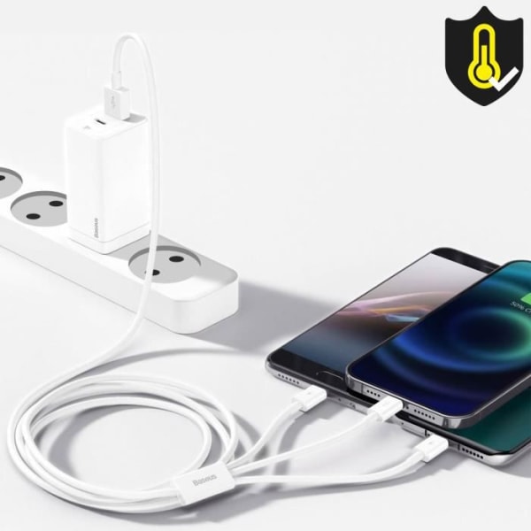 3 i 1 USB til Lightning, USB-C og Micro USB-kabel 2,5A 15 meter Baseus Hvid