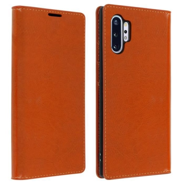 Étui Folio - Samsung - Galaxy Note 10 Plus - Ægte Læder - Video Støtte - Kortlomme Camel Brown