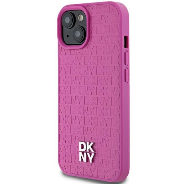 iPhone 15-fodral - DKNY Lädermönster Metallogo MagSafe (DKHMP15SPSHRPSP) - Rosa rosa