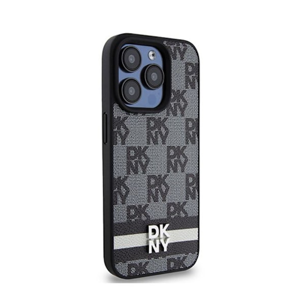 DKNY Monomönster i rutigt läder och tryckta ränder - iPhone 15 Pro Max-fodral (svart)