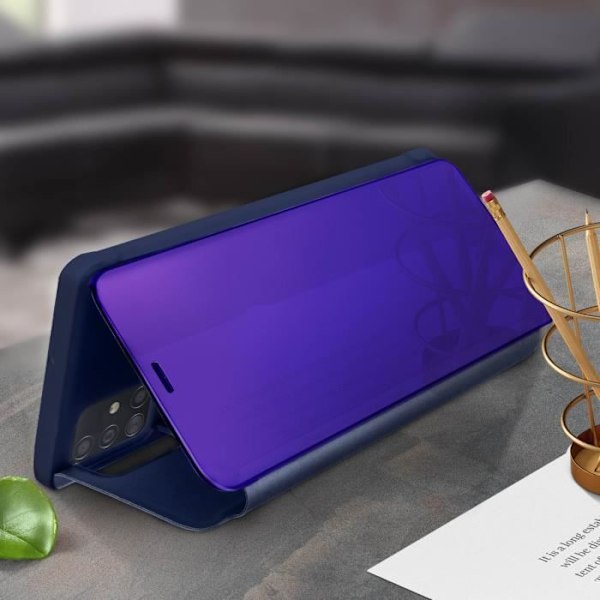 Hölster för Samsung Galaxy A51 - AVIZAR - Klapp med spegeleffekt - Semihård - Videostöd - Mörkblå Nattblått