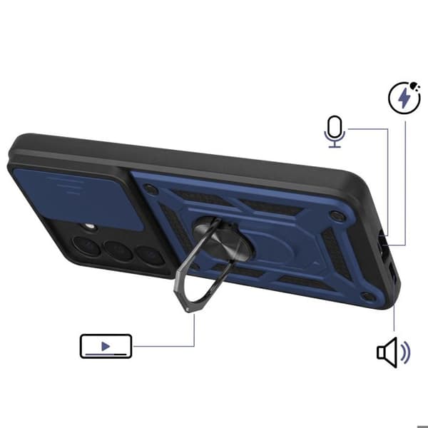Coque Anneau til Galaxy S26 med Skydelåg til Kamera Stødabsorberende Mayaxess Mørkeblå Blå