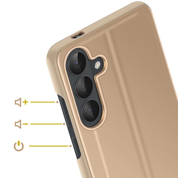 Spejl Etui til Galaxy S26 med Smart View Vindue og Foldbart Stativ Guld Gul