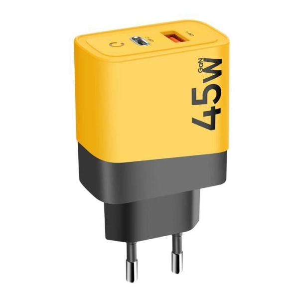 GaN USB + USB-C 45W Microgrid Tactical Wall Charger Sort / Gul