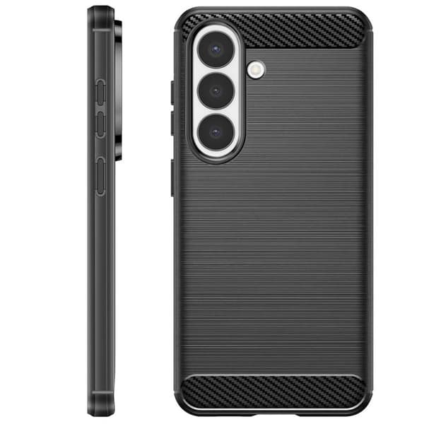 Silicone Cover til Galaxy S26 med Carbon Effekt Børstet Tekstur Sort Svart