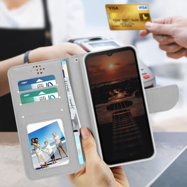 Universal XL Smartphone Wallet Case Fancy Style Sølv Pengar