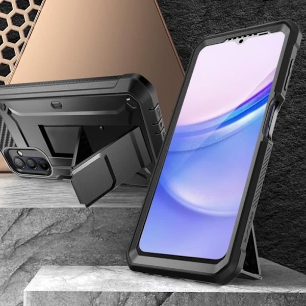 Samsung Galaxy A15 Shockproof Full Cover Case med Kickstand Support Supcase Sort Svart