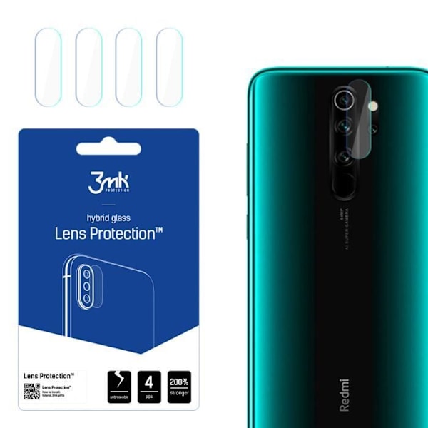 Pakkauksessa 4 kpl 3MK Xiaomi Redmi Note 8 Pro linssisuojia - läpinäkyvä - TU