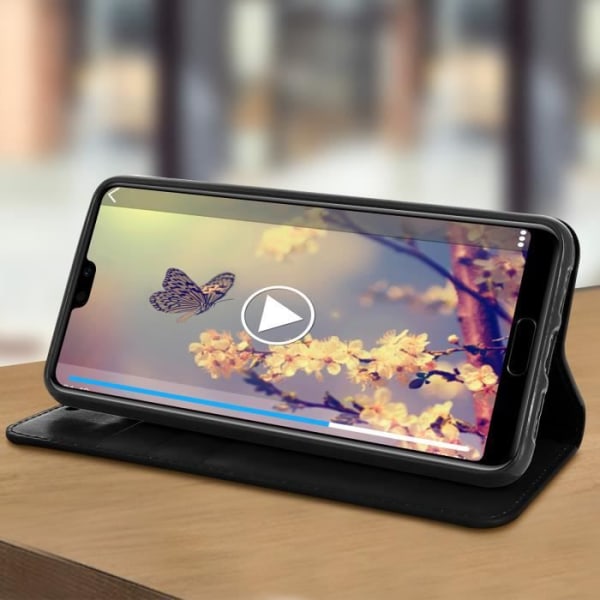 Huawei P20 Pro-etui - AVIZAR - Læderpungcover - Sort - Videounderstøttelse - 3 kortpladser svart