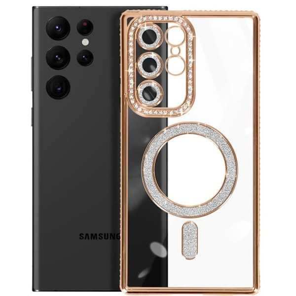 Coque - AVIZAR - Samsung Galaxy S23 Ultra - Rigide - Strass Gyllene - Kompatibel med MagSafe Gul