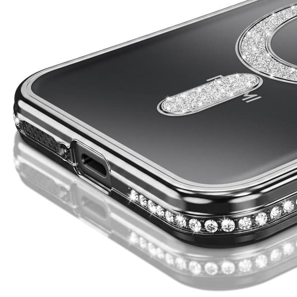Cover til Redmi Note 15 Kompatibel med MagSafe med Sort Rhinestone Kant Svart
