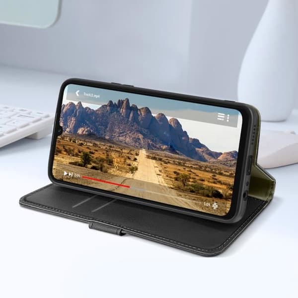 Fodral för Samsung A05s Flip Wallet Video Support Essential Series Black Svart