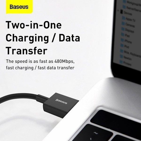 BASEUS 1m nopean latauksen datakaapeli 2.4A, yhteensopiva iPhonen kanssa, musta