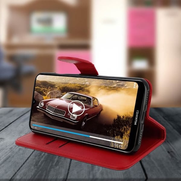 Hus - AVIZAR - Huawei Y6 2019 - Plånboksfodral - Mjuk Fodral - Video Stöd Röd