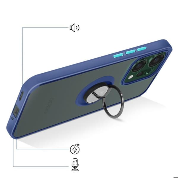 Fodral för Oppo Reno 14 med ringstöd och magnetisk fäste blå Blå