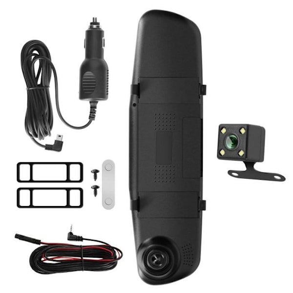 Dashcam Front Bakre Backspegel HD 1080P 4 tums skärm Mikroknapp Svart Svart