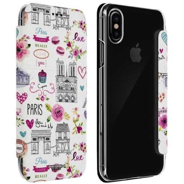 Etui iPhone X / XS Folio Tegnebog Akashi Paris mon amour Svart