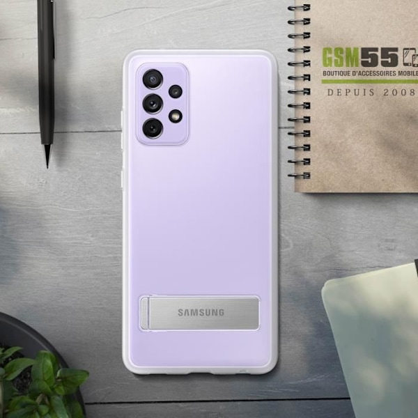 Coque - Original - Galaxy A72 - Transparent Vit - Béquille Rétractable - Rigide Klar vit