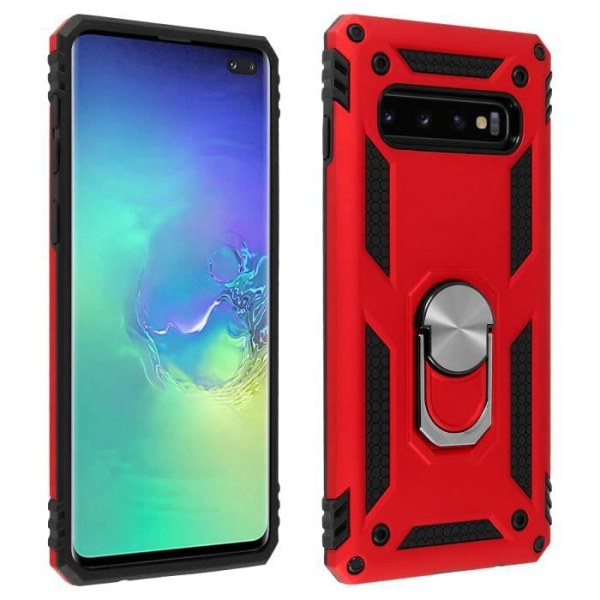 Coque - AVIZAR - Galaxy S10 Plus - Bi-materialer - Stiv og Blød - Rød Videostøtte Röd