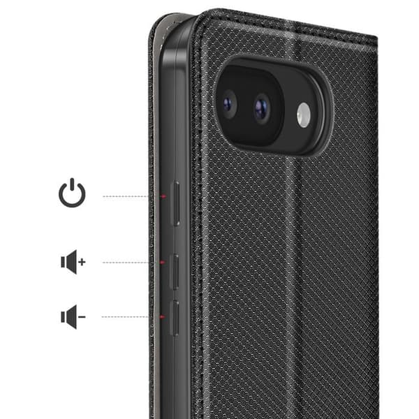 Magnetisk Stribet Etui til Google Pixel 10a med Kortlomme og Stativfunktion Sort Svart