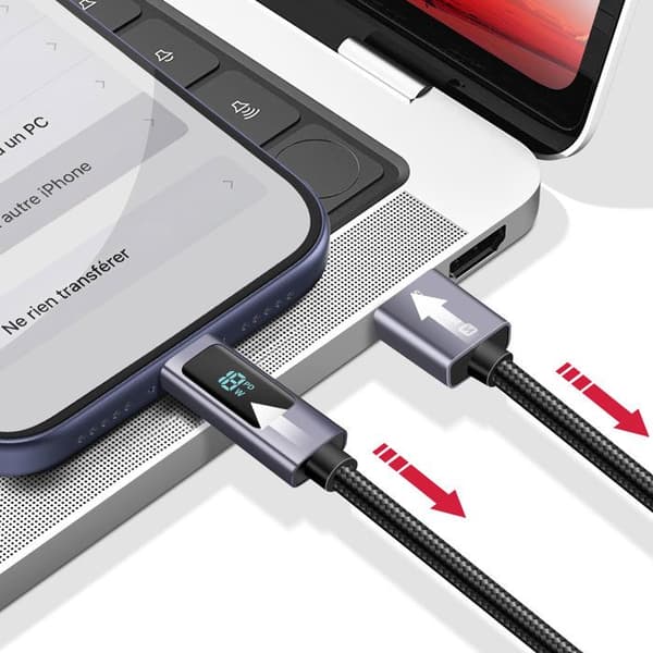 USB C til USB A kabel - SWISSTEN - 1,5m - Hurtig opladning 60W - LED Skærm - Sort