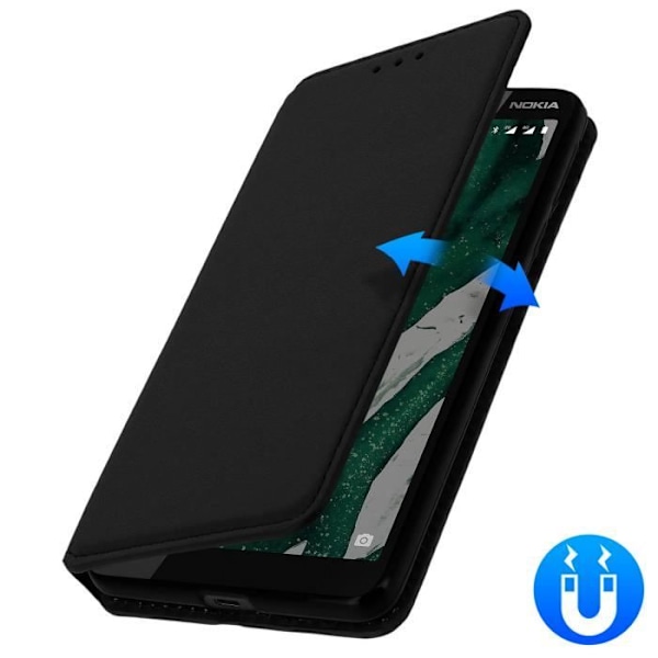 Housse - AVIZAR - Nokia 1 Plus - Folio Portefeuille Etui - Øko-læder - Sort Svart