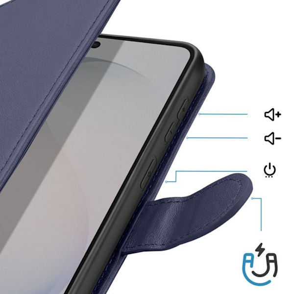 Plånboksfodral för Galaxy S26 Plus med handledsrem och videostöd i midnattsblå Blå