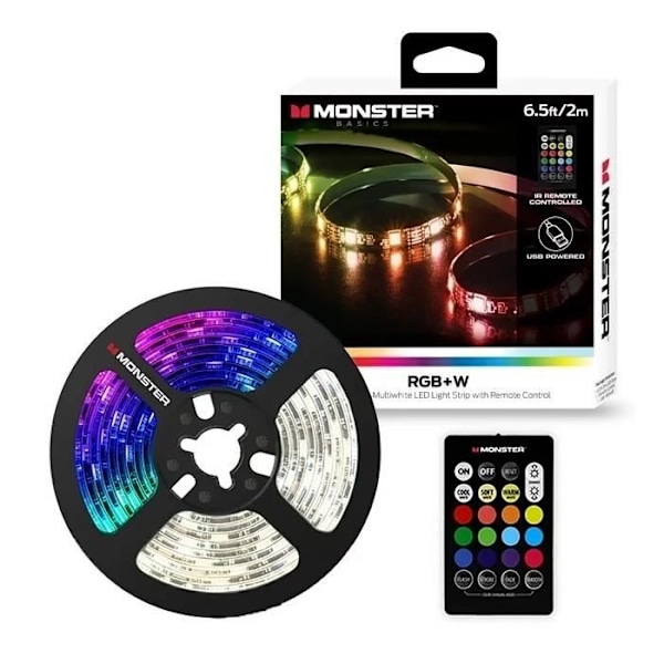 Monster 2M LED Strip - Multi-White og Multi-Color - Brugerdefineret belysning - med monteringslim, fjernbetjening