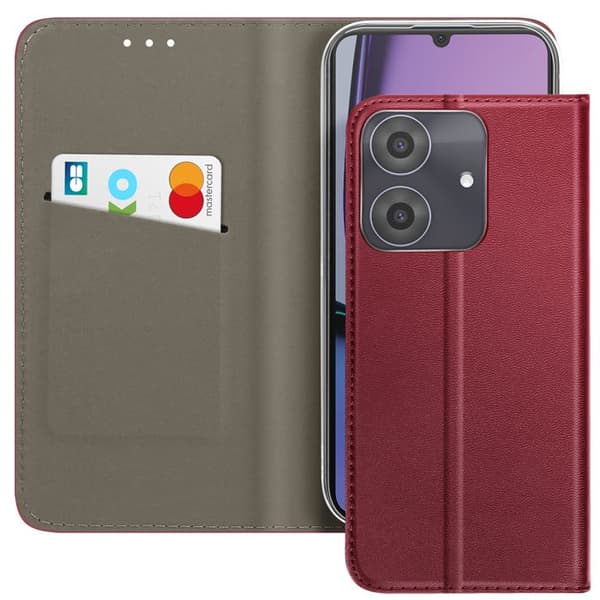 Étui Folio för Realme Note 60 med kortficka och videostöd Bordeaux Röd