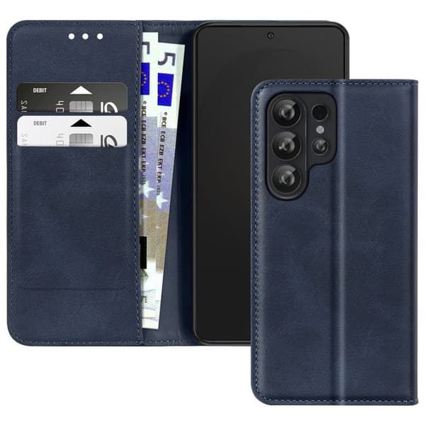 Folio Plånboksfodral för Galaxy S26 Ultra Läderlook med Videostöd Mörkblå Blå