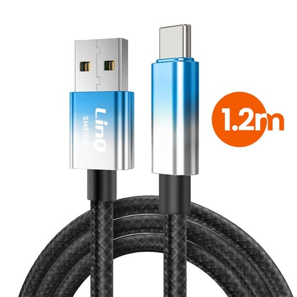 USB-C til USB Hurtigopladningskabel 48W med LED-skærm 1.2m LinQ Blå Blå