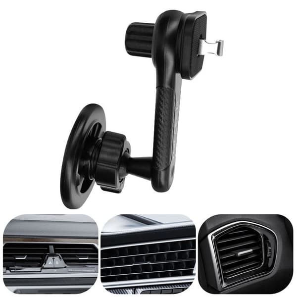 Support Bil - LinQ - MagSafe - Montering til Luftventil - 360° Drejbar Hoved - Sort Svart