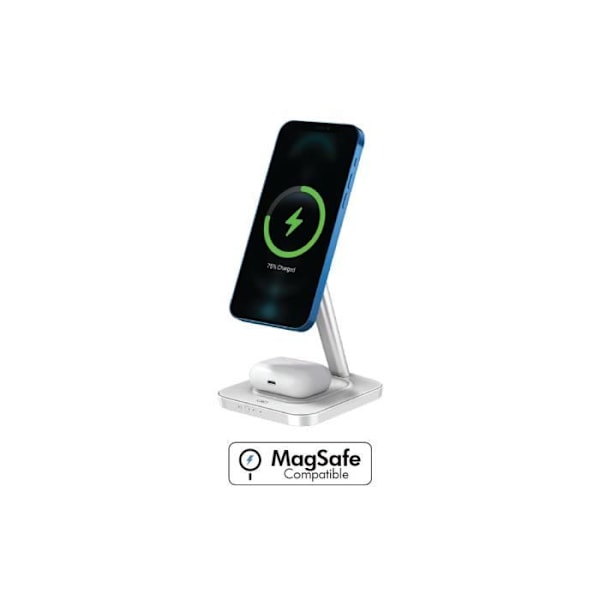 Trådløs Induktionsoplader 2-i-1 Kompatibel med MagSafe 15W Force Power Hvid Vit