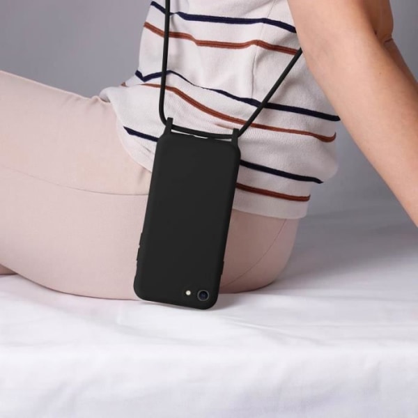 Lanyard Case iPhone 7, 8, SE 2020 ja 2022 puolijäykkä kaulahihna musta Svart