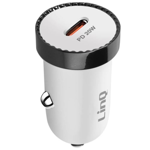 USB C Cigarettænder Biloplader 20W Strømforsyning Kompakt LinQ Hvid Vit