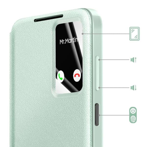 Etui til Galaxy A17 med Smart View vindue og kortlomme Grøn Grön