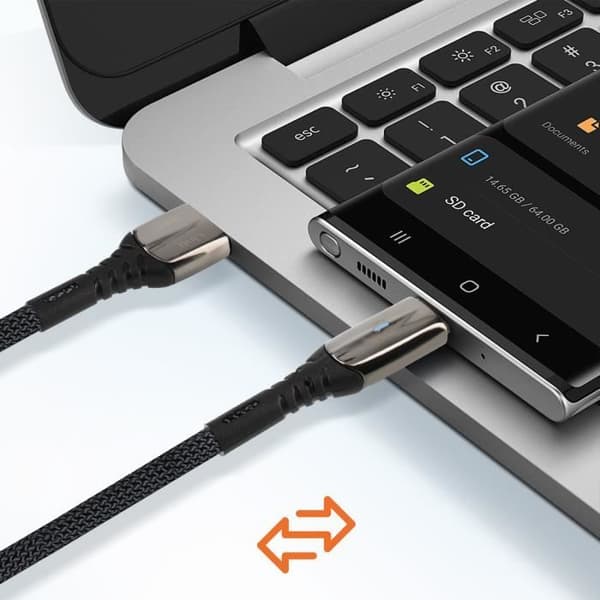 USB-kabel til USB-C - LinQ - 1m - Hurtigopladning 5A - Flechtet nylon - Sort