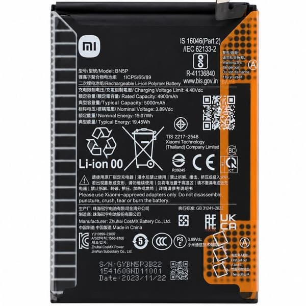 Vaihtobatteri Service Pack Redmi Note 13 5G / 4G 5000mAh Xiaomi Musta Svart
