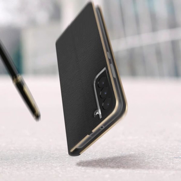 Samsung Galaxy S22 Case Kortholder Video Support Forcell Luna Book Guld Sort